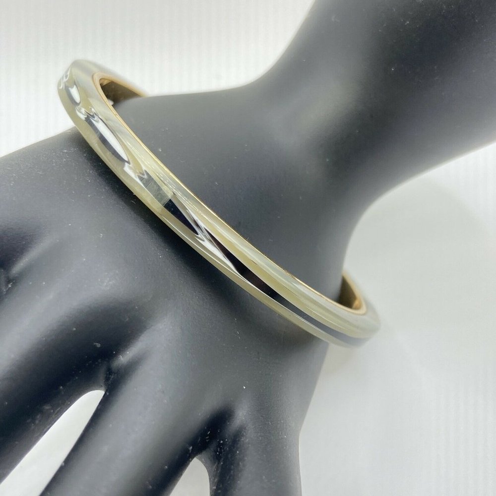 J. Crew Gold Tone Skinny Enamel Bangle Bracelet Stackable cream black 7.5”